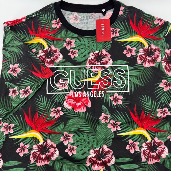 GUESS Los Angeles XXL Tropical Floral Graphic Print Short Sleeve T Shirt - Picture 1 of 8